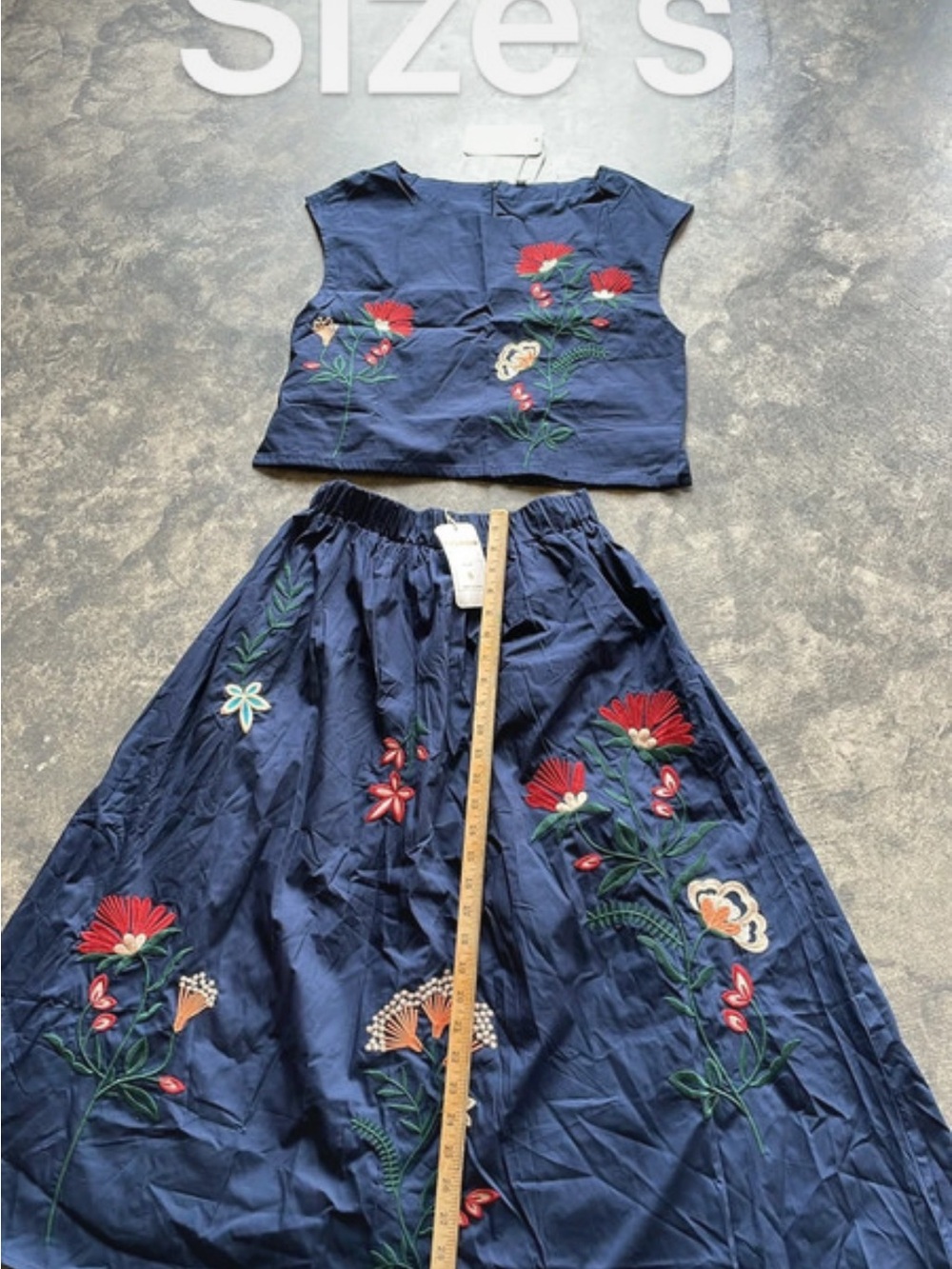 Navy Floral Two-Piece Crop Top & Maxi Skirt Set - Picture 12 of 12